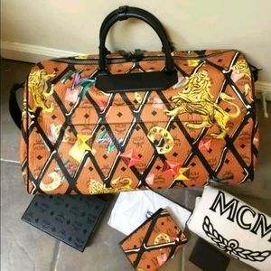 MCM Cognac Videtos Rombi Duffle Passport Lot